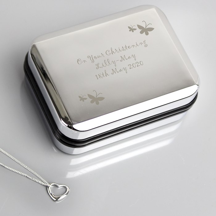 Personalised Butterfly Sterling Silver Heart Necklace and Box