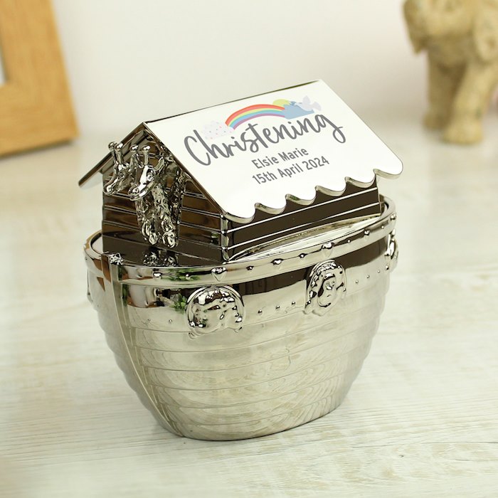 Personalised Christening Noahs Ark Money Box SpecialMoment.co.uk