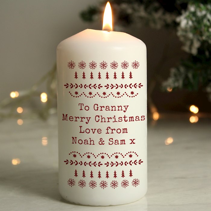 Personalised Christmas Fair Isle Pillar Candle