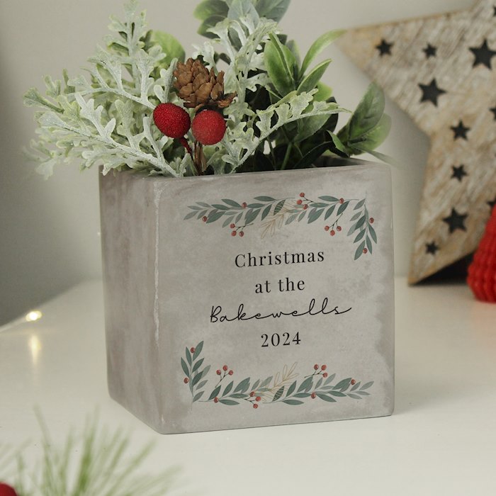 Personalised Christmas Foliage Concrete Planter