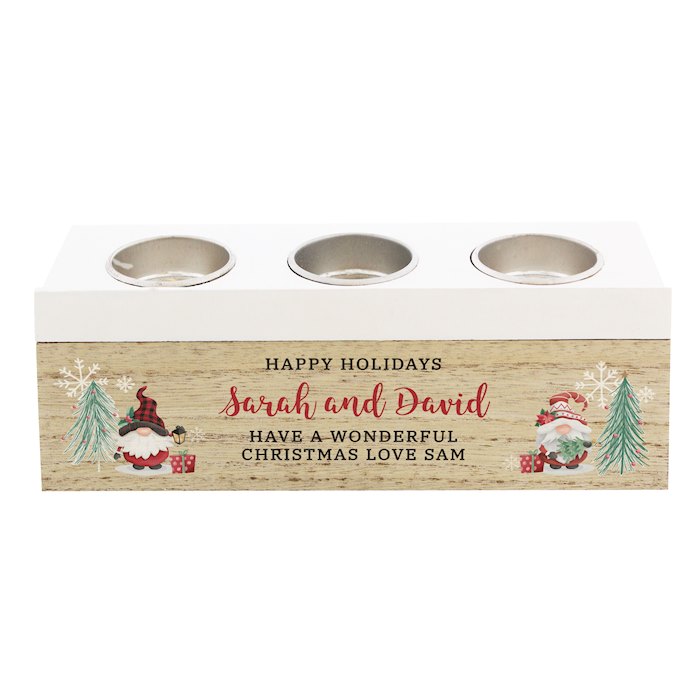 Personalised Christmas Gonk Triple Tea Light Box | SpecialMoment.co.uk
