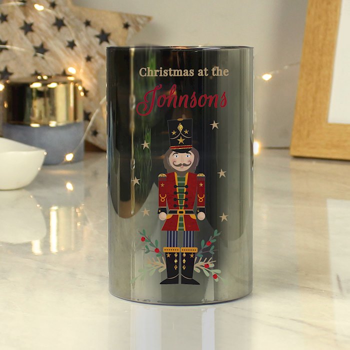 Personalised Christmas Nutcracker Smoked LED Candle