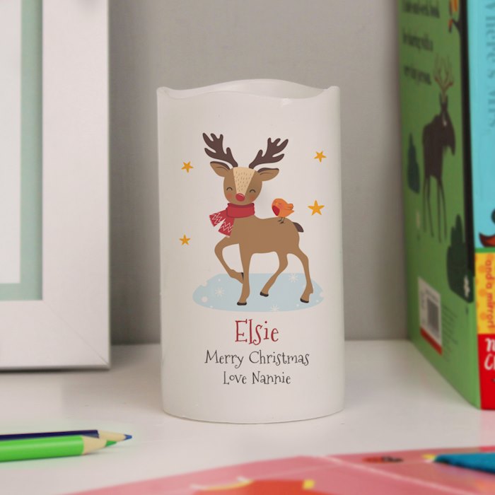 Personalised Christmas Reindeer LED Candle