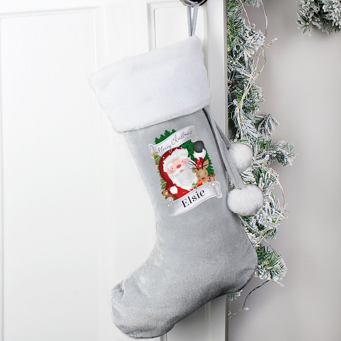Personalised Christmas Santa Grey Stocking