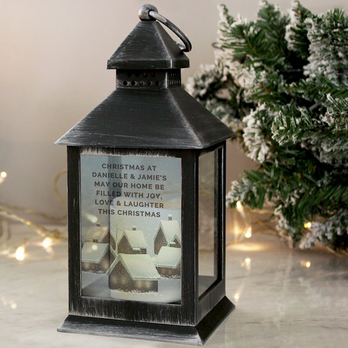 Personalised Christmas Town Black Lantern