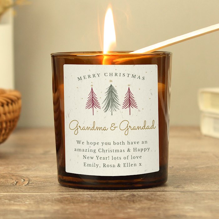 Personalised Christmas Tree Amber Glass Candle