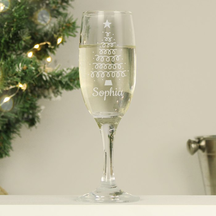 Personalised Christmas Tree Glass Flute