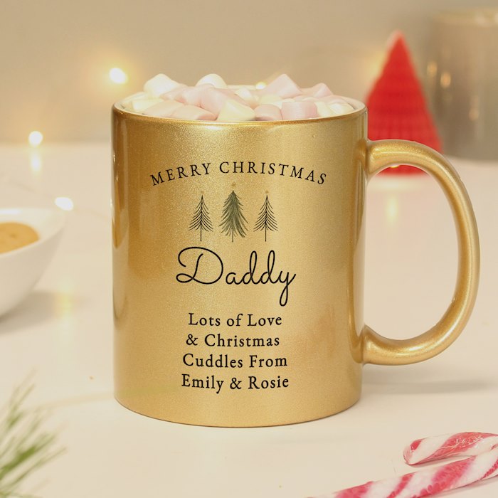 Personalised Christmas Tree Gold Glitter Mug