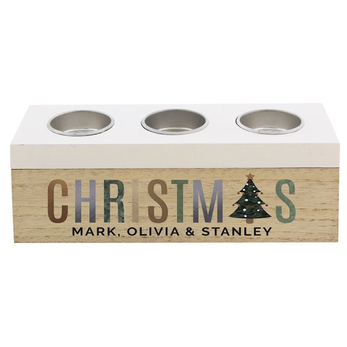 Personalised Christmas Tree Triple Tea Light Box | SpecialMoment.co.uk