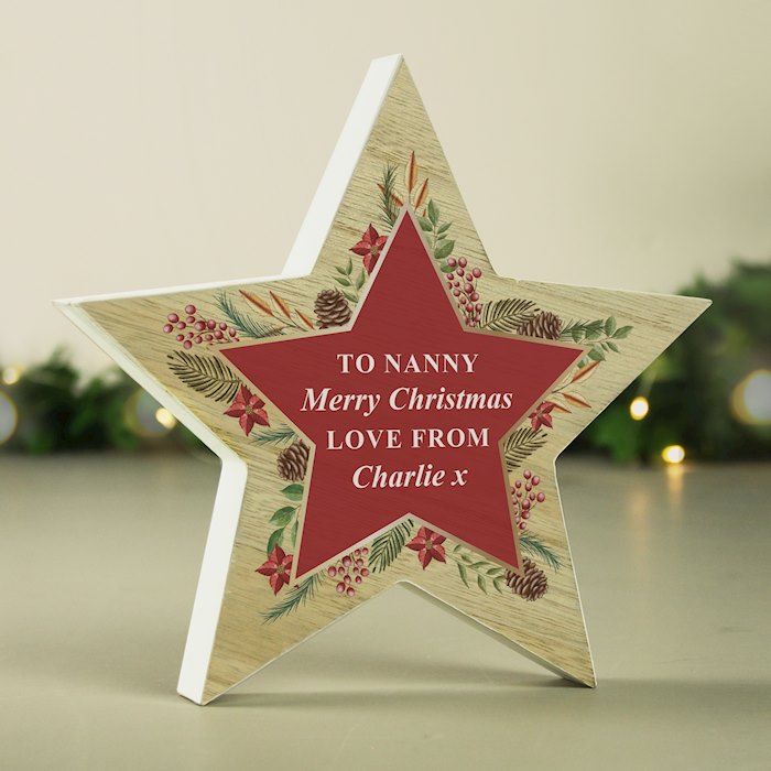 Personalised Christmas Wreath Wooden Star Ornament