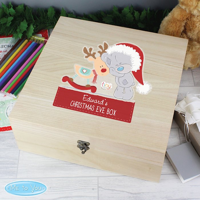 Personalised Colourful Tiny Tatty Teddy Large Wooden Christmas Eve Box