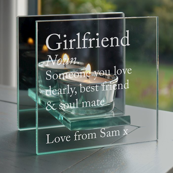 Personalised Definition Mirrored Glass Tea Light Candle Holder