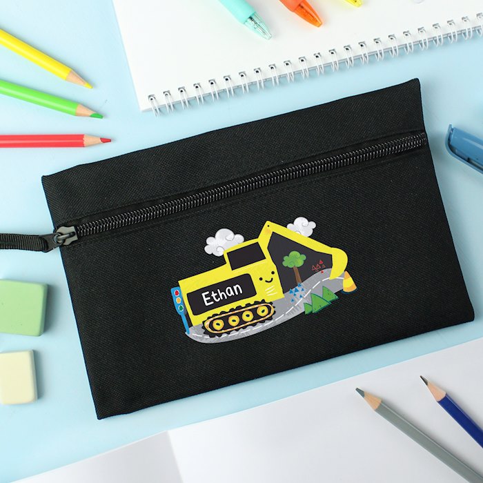 Personalised Digger Black Pencil Case | SpecialMoment.co.uk