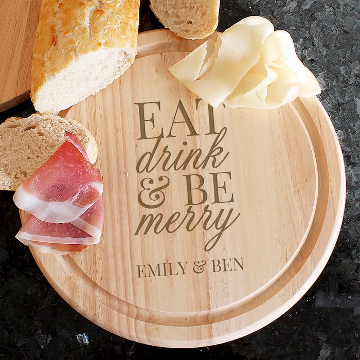 Personalised Eat Drink & Be Merry Round Chopping Board