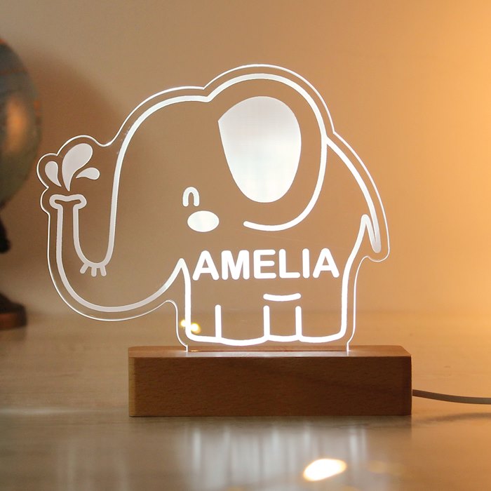 Personalised Elephant Wooden Based LED Light