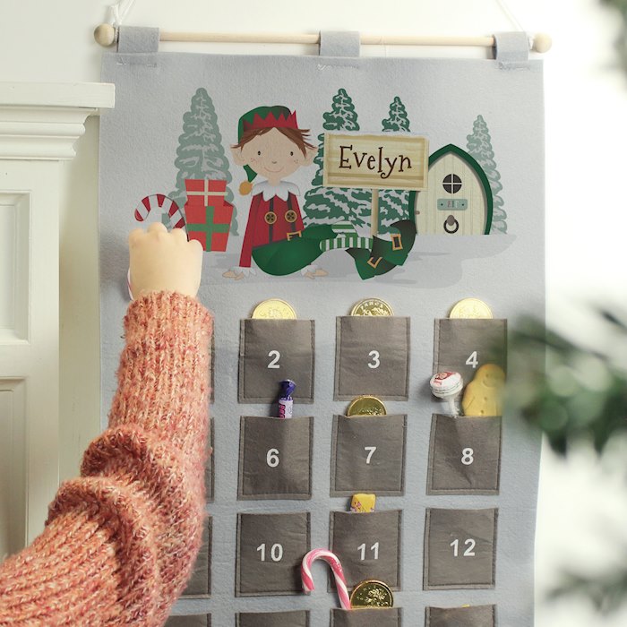 Personalised Elf Advent Calendar In Silver Grey SpecialMoment.co.uk