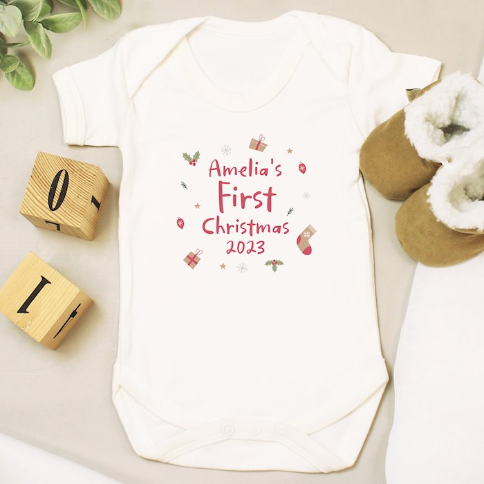 Personalised First Christmas 0-3 Months Baby Vest