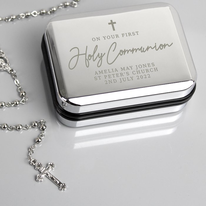 First Holy Communion Rosary Beads and Cross Trinket Box