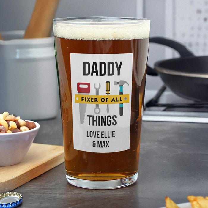 Personalised Fixer Of All Things Printed Beer Glass