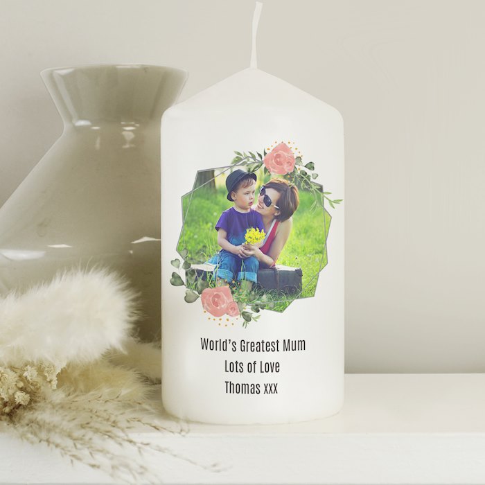 Personalised Floral Abstract Photo Upload Pillar Candle