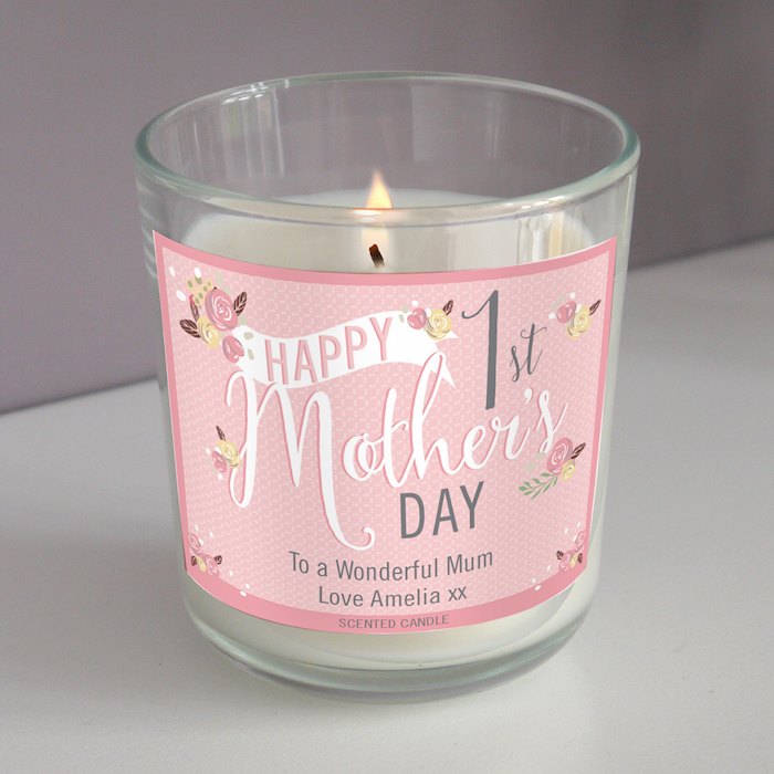 Personalised Floral Bouquet 1st Mothers Day Scented Jar Candle