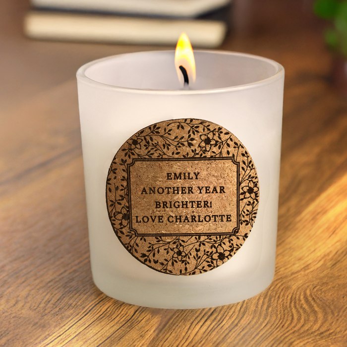 Personalised 'Floral Cork Label' Scented Candle Jar