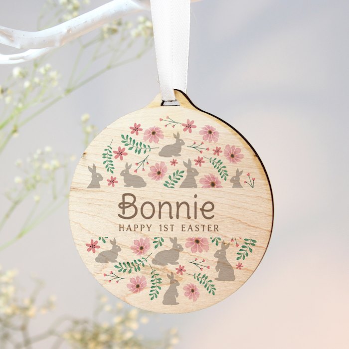 Personalised Floral Easter Tree Wooden Decoration