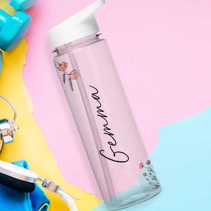Personalised Floral Name Only Water Bottle