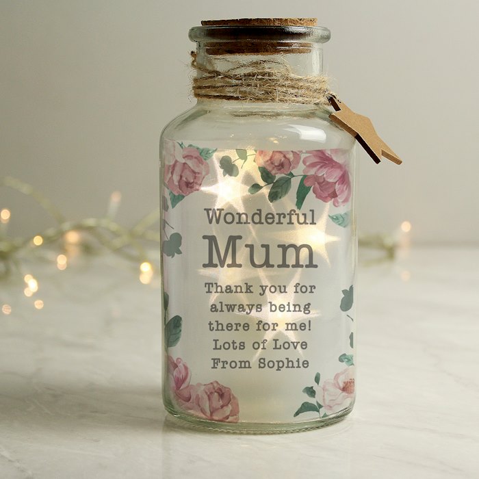 Personalised Floral Watercolour LED Glass Jar