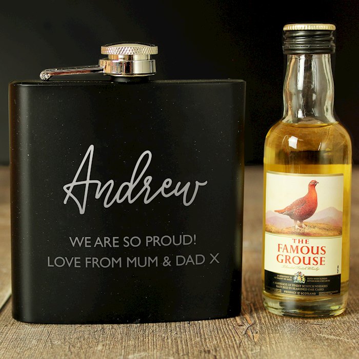 Personalised Free Text Hip Flask and Grouse Miniature Set