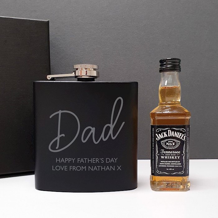 Personalised Free Text Hipflask and Whisky Miniature Set