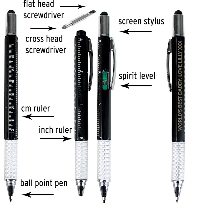 Pen With Screwdriver And Level Personalised Free Text Multi Tool