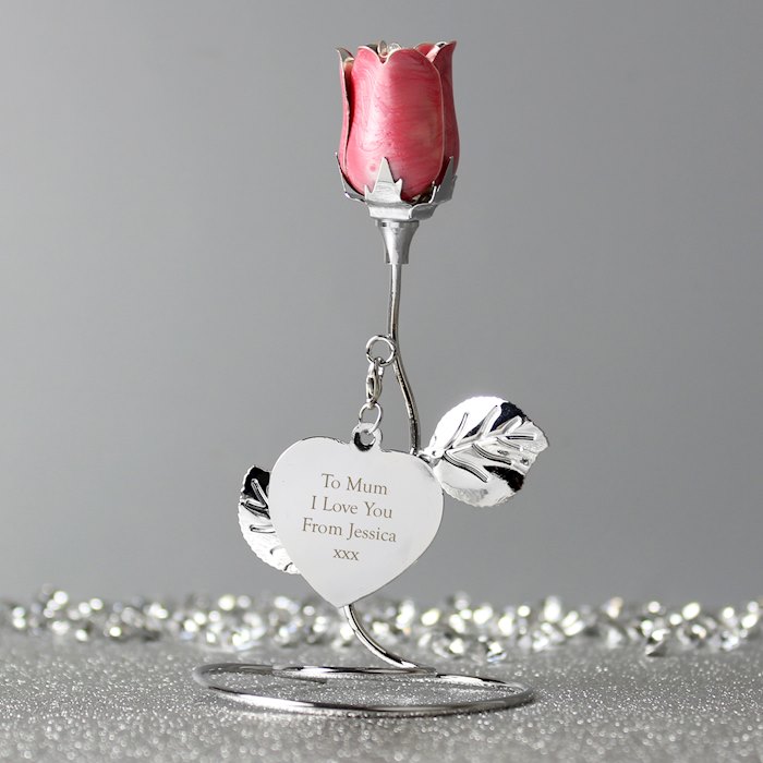 Personalised Free Text Pink Rose Bud Ornament