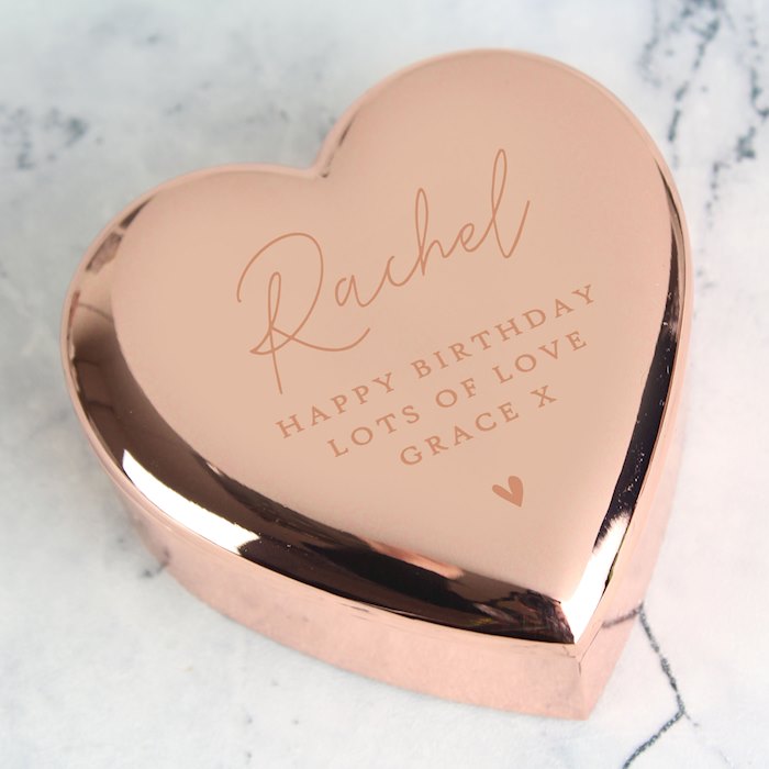 Personalised Free Text Rose Gold Heart Trinket Box