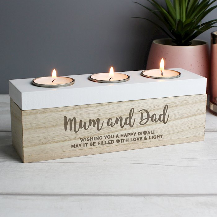 Personalised Free Text Triple Tea Light Box