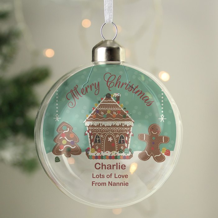 Personalised Gingerbread House Christmas Glass Bauble