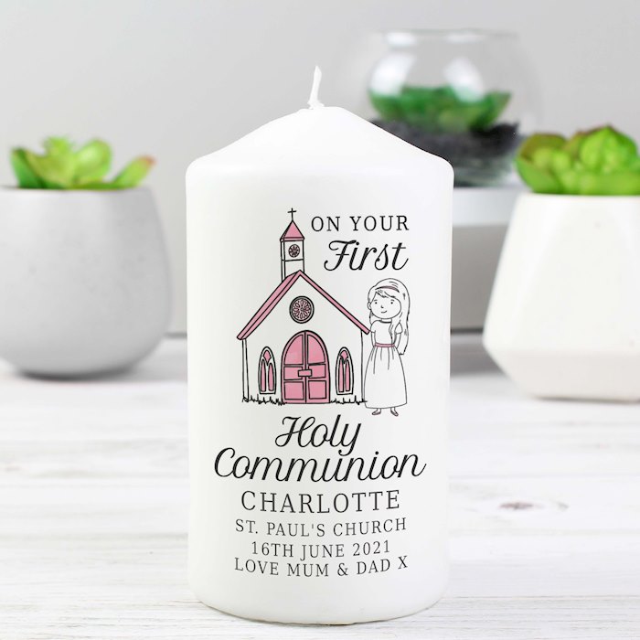 Personalised Girls First Holy Communion Pillar Candle