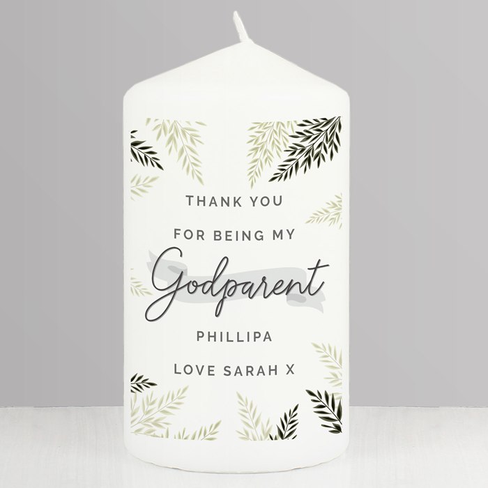 Personalised Godparent Leaves Pillar Candle