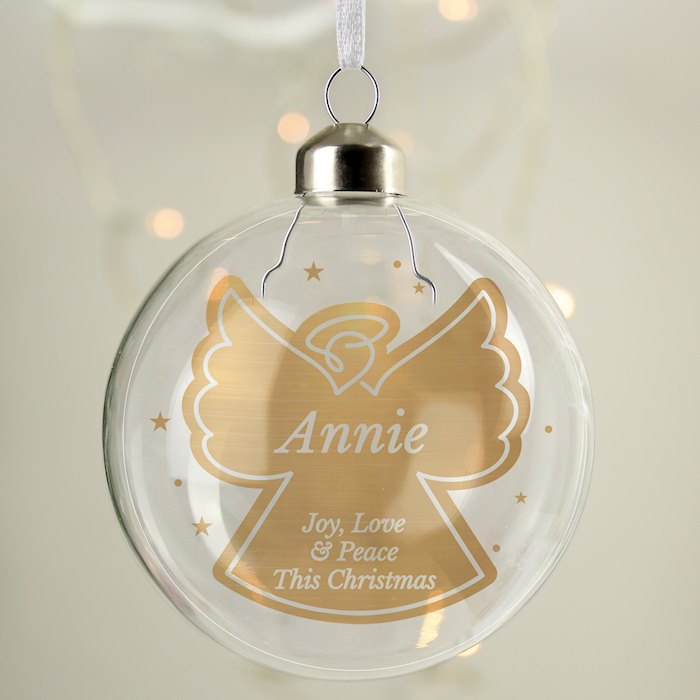 Personalised Gold Angel Name Only Glass Bauble