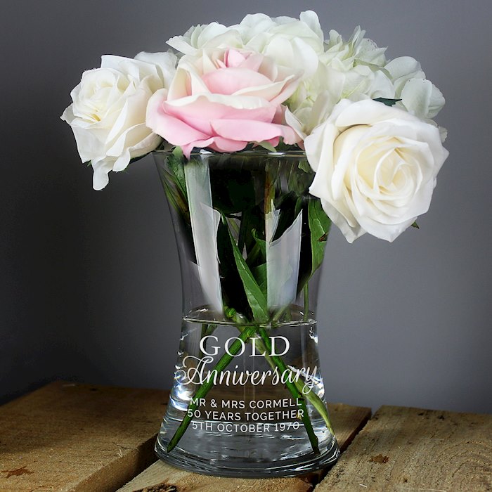Personalised 'Gold Anniversary' Glass Vase