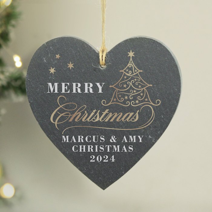 Personalised Gold Christmas Slate Heart Ornament