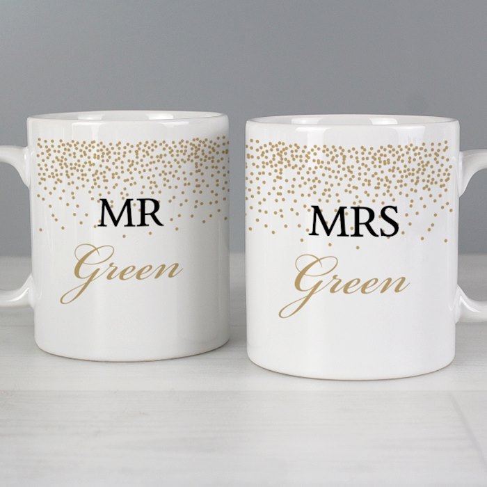 Personalised Gold Confetti Wedding Mug Set