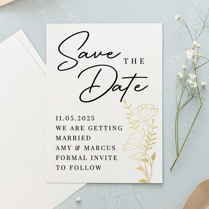 Personalised Gold Floral Set of 36 Wedding Save the Dates
