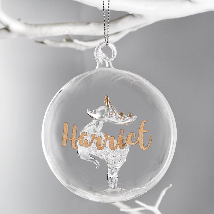 Personalised Gold Glitter Name Only Reindeer Glass Bauble