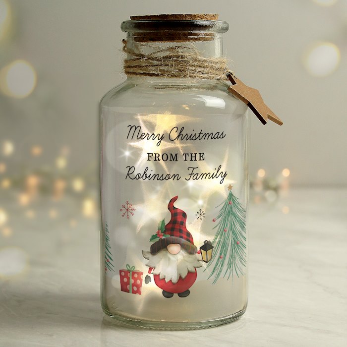 Personalised Gonk Christmas Scene LED Glass Jar