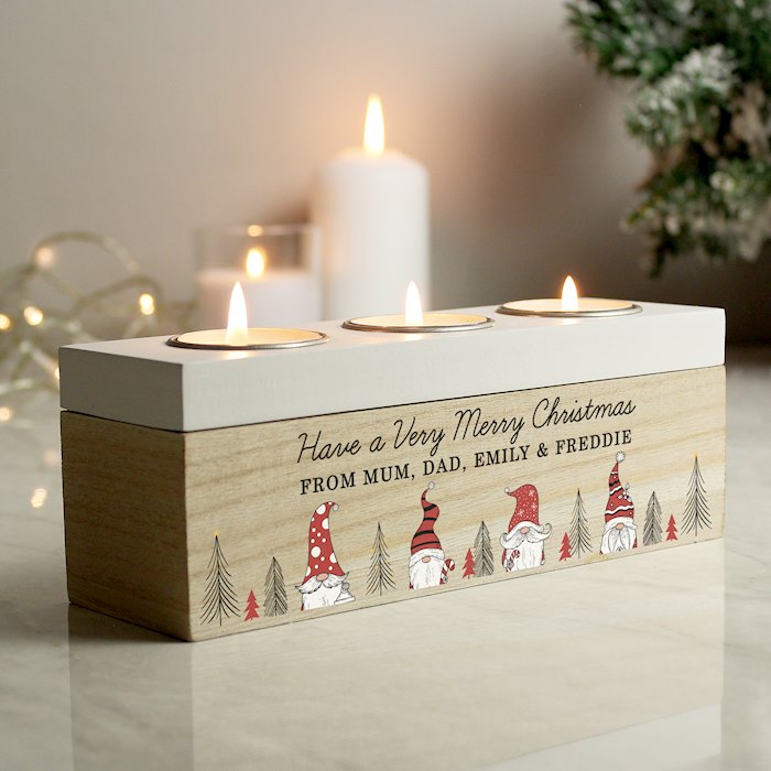 Personalised Gonk Christmas Triple Tea Light Box