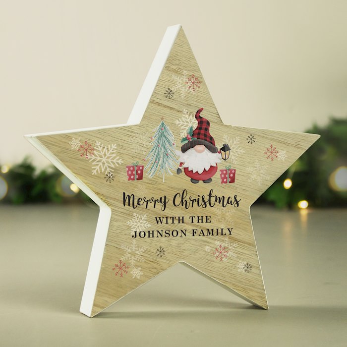 Personalised Gonk Christmas Wooden Star Ornament