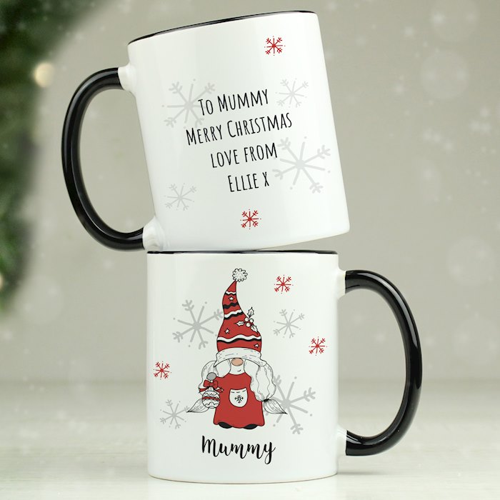 Personalised Gonk Family Black Handled Christmas Mug - Female