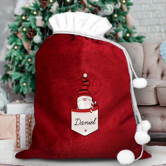 Personalised Gonk Family Red Christmas Sack - Boy