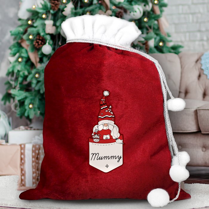 Personalised Gonk Family Red Christmas Sack - Female